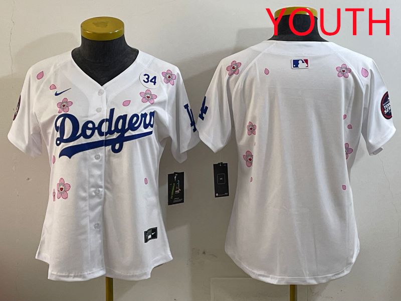 Youth Los Angeles Dodgers Blank White Sakura Edition 2025 Nike MLB Jersey style 5->youth mlb jersey->Youth Jersey